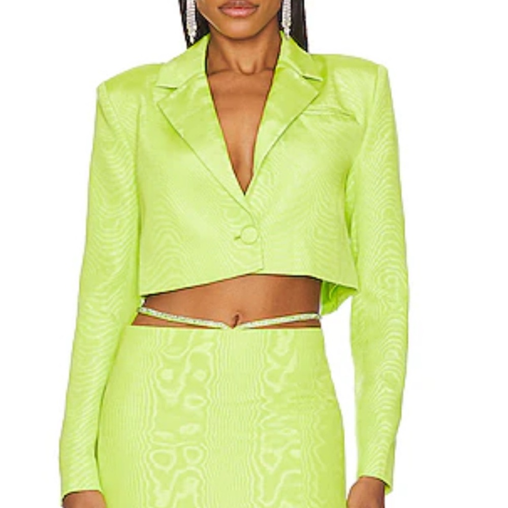 Bright green blazer skirt set